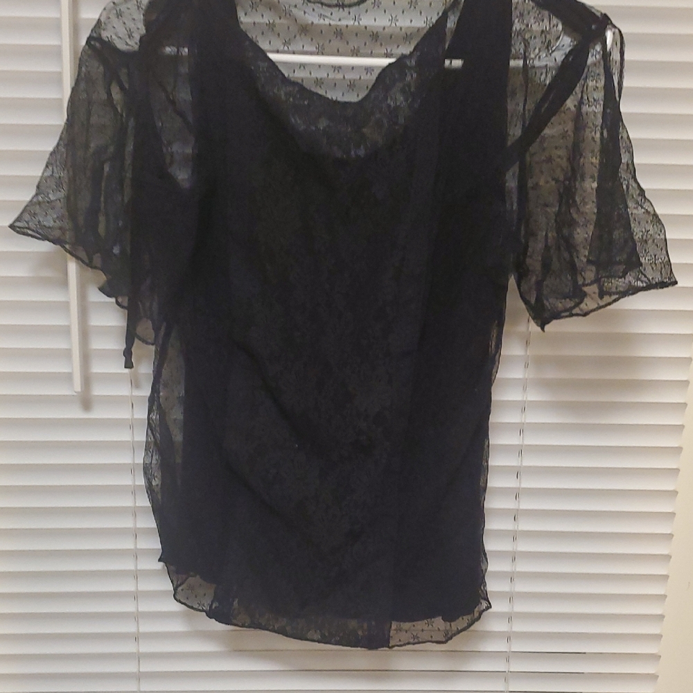 Black Asymmetrical Ruffled Blouse with Flutter Sleeves